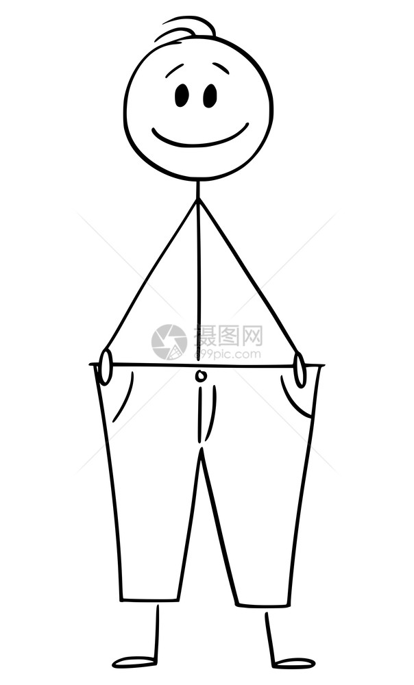 矢量卡通棒图绘制穿长裤的瘦男子概念图是健康生活方式饮食和体重减肥矢量卡通图说明大特鲁斯的Slim或ThinSkinnyMan在饮图片