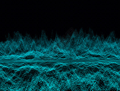 蓝色光波带有移动环状和闪烁颗粒的黑表网格背景摘要移动图形滚珠点的回放无缝的动画Digitalbluegreen彩色光波可循环cyber插背景