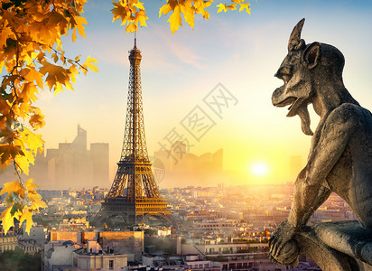 法国巴黎日落时史东奇梅拉和艾菲尔铁塔巴黎奇梅拉高清图片