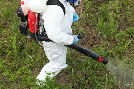 虫害防治工人喷洒杀虫剂图片