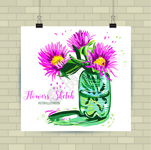 手绘水彩风格美丽花卉海报插画图片