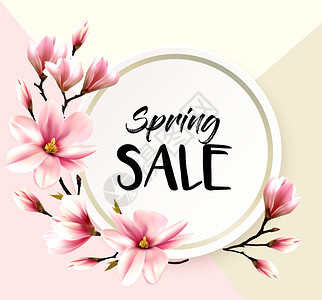 春季销售背景有粉红色盛开的木兰图片