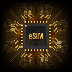 eSIM嵌入式SIM卡图标符号概念新的芯片移动电话通信技术矢量储说明图片