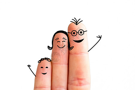 手指卡通幸福家庭概念白背景与世隔绝背景