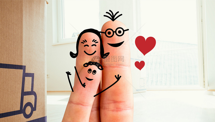 画的手指幸福家庭的概念进入新家图片