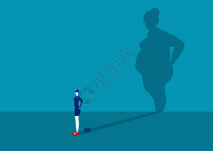 商业妇女瘦与大影子脂肪身体健康的概念说明图片