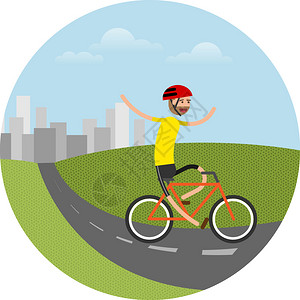 骑自行车的快乐男子卡通矢量插图图片