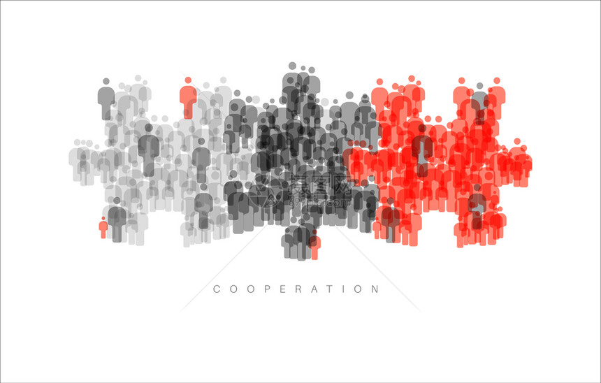 由灰人和红拼图凑成的合作集思广益团队工作概念图片
