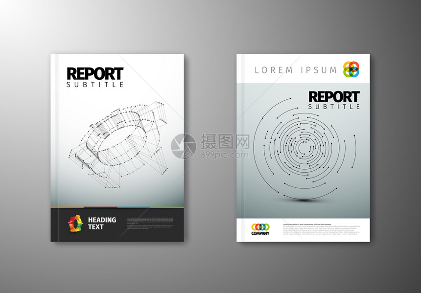 现代矢量摘要小册子报告或传单设计模板两个不同版本图片