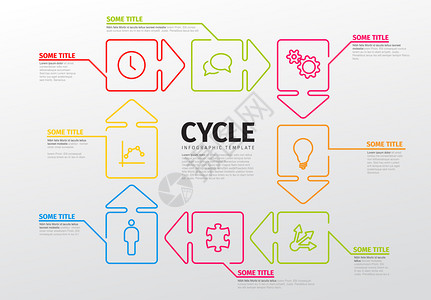 以圆形箭头中的步骤显示细线信息图模板短线信息图模板背景图片
