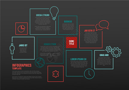 从线条和方形制成的矢量信息报告模板暗版图片