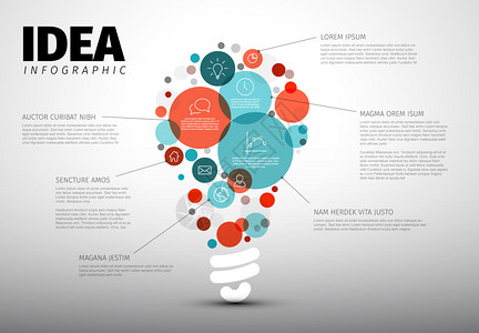 矢量思想Infographic模板圆圈含有灯泡形状的某些内容背景图片