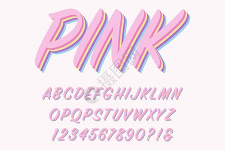 现代3D粉红色字母数和符号甜美的字典矢量背景图片