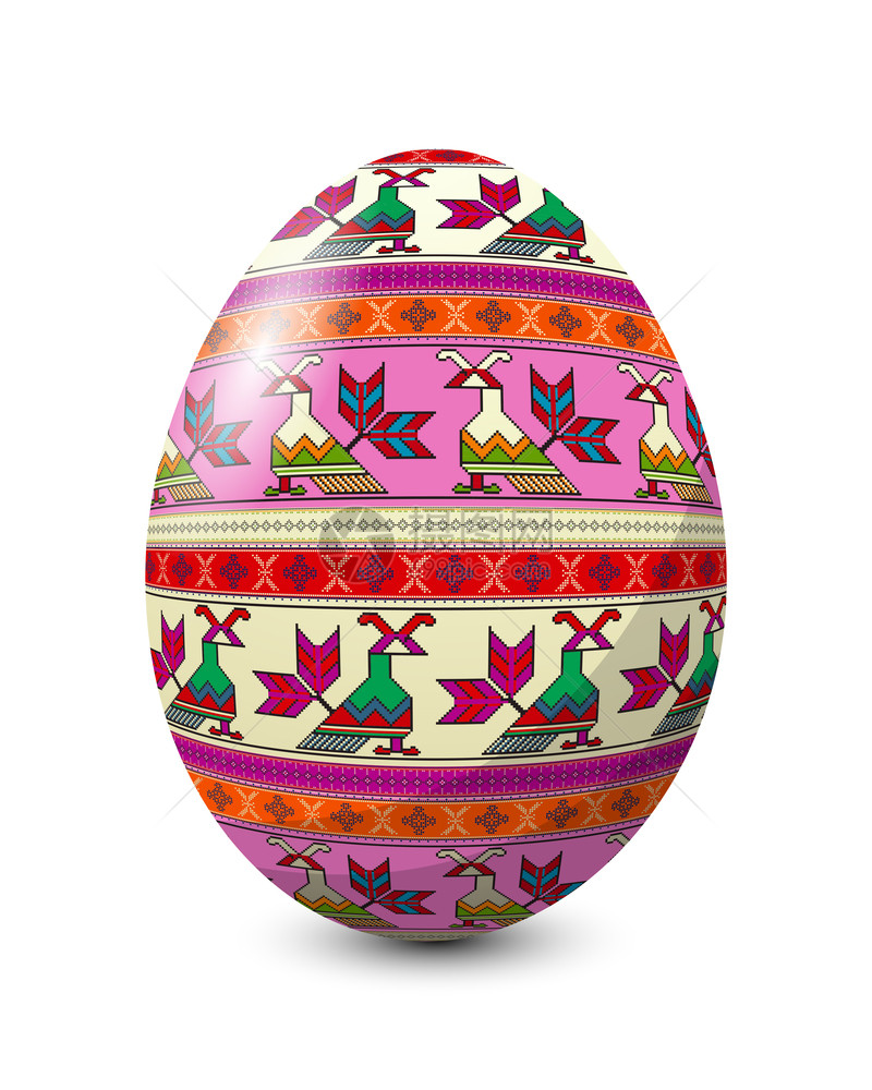 庆祝复活节的彩鸡蛋白背景的矢量图标图片