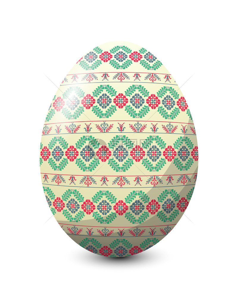 庆祝复活节的彩鸡蛋白背景的矢量图标图片