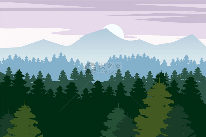 松林和山矢量背景图片