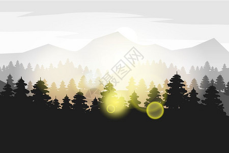 松林和山矢量背景全塔伊加光影图全景观示矢量孤立背景图片