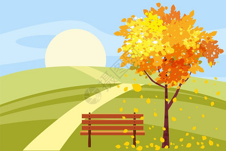 卡通风格秋季风景矢量插画图片
