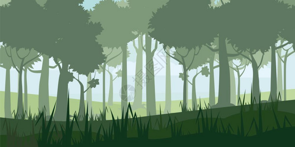 松木堆扁平风森林树松木自然环境矢量图插画