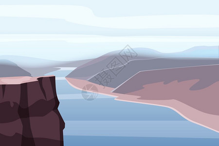 扁平风山区地貌峡谷河流岩石矢量插画图片