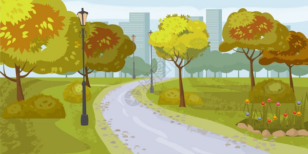 卡通风格城市公园风景矢量图图片