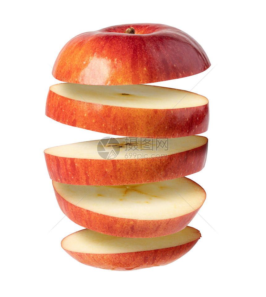 飞苹果切掉的红在白色背景上被孤立白色背景上被切掉的红苹果白色背景上的飞苹果图片