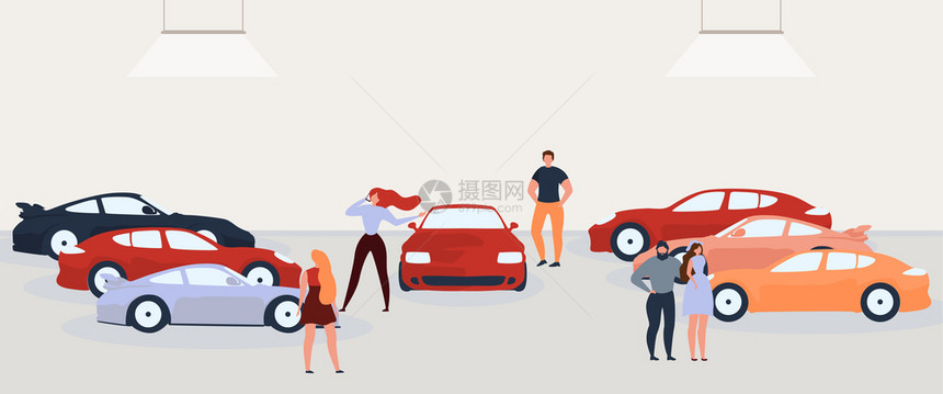 汽车经销商购买汽车的人矢量图图片