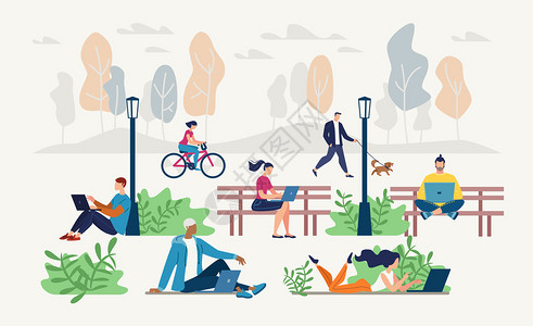 公园长凳城市公园平方矢量概念插画