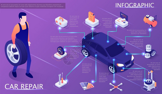 车辆维护配有修理汽车零部件维护像仪插画