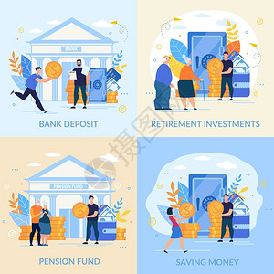 银行存款退休投资养恤基金专业投资年轻人和老把金币带到银行背景图片