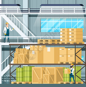 工人拉货货物运费重量WoodenPallet箱集装和货包的仓库内装货物BoxTank集装箱和货包的仓库内货物重量等的仓库内装货物插画