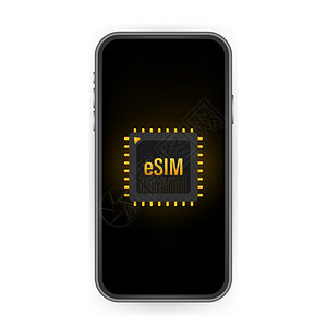 eSIM卡芯片标记嵌入式SIM概念新移动通信技术矢量库存说明插画