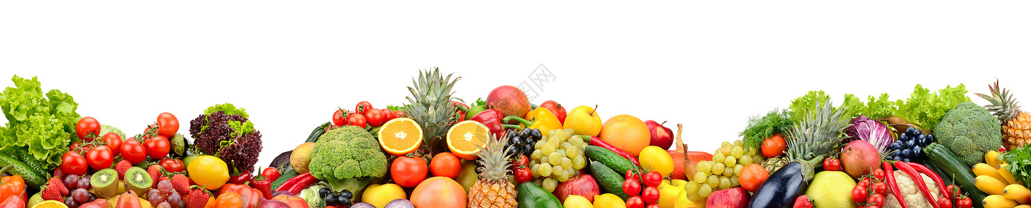 新鲜水果和蔬菜由白色背景的鲜水果和蔬菜组成图片