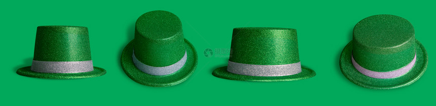 绿色嘉年华保龄球帽用于圣帕特里克和尔斯柯以绿色背景在各种职位上庆祝日图片