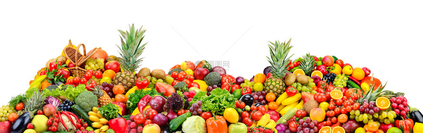 大堆水果和蔬菜孤立在白色背景图片