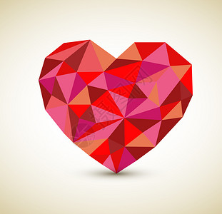 红色样品由颜色三角形制成的矢量反向心脏插画
