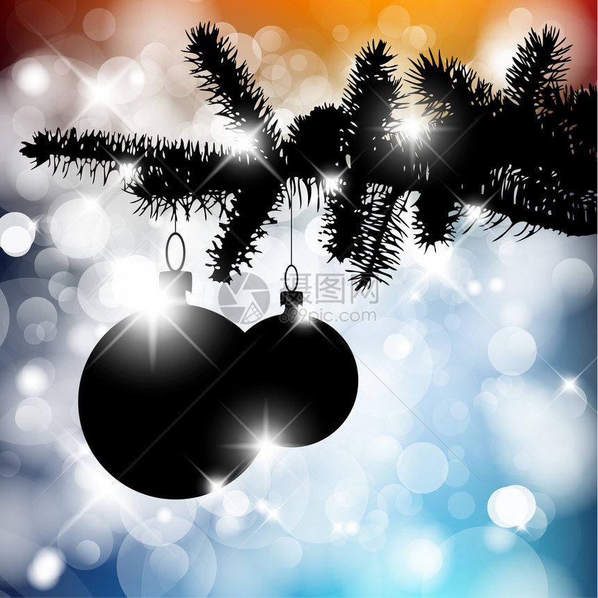 圣诞树的矢量光影有灯泡和金光图片