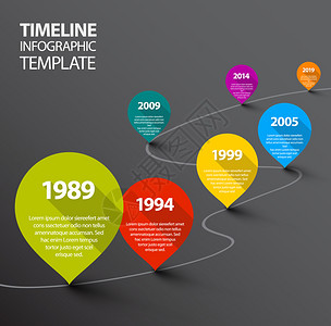 带有指针的矢量深反向Infograph时间线模板图片