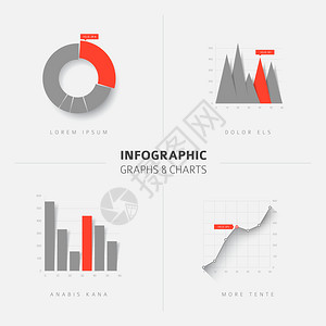 收集矢量平板设计图表统和灰版和红背景图片