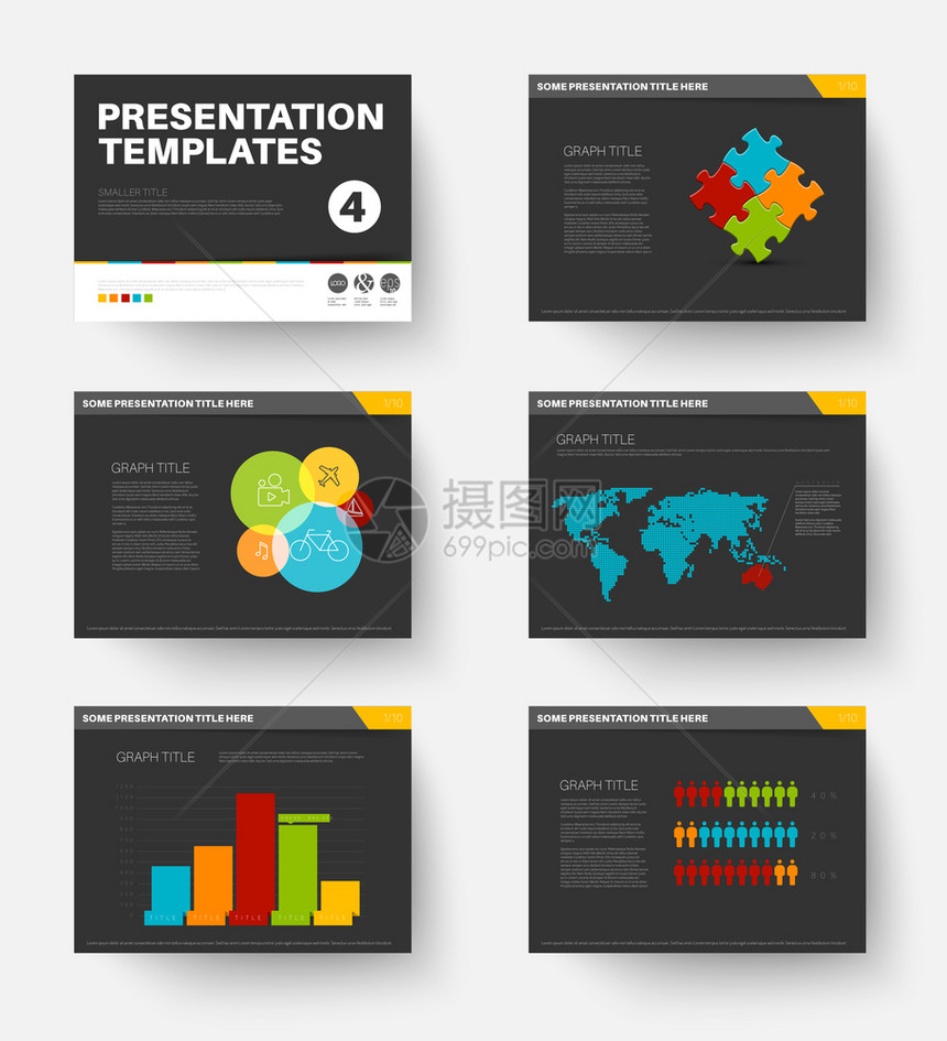 演示文稿的矢量模板第4部分黑暗版本图片