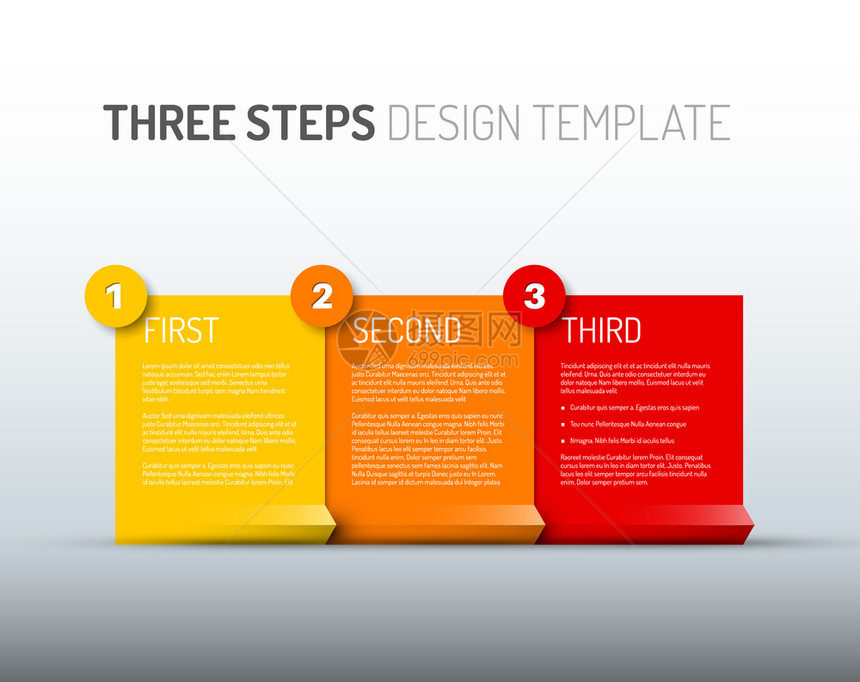 矢量纸进度设计模板三步黄色红和橙版本图片