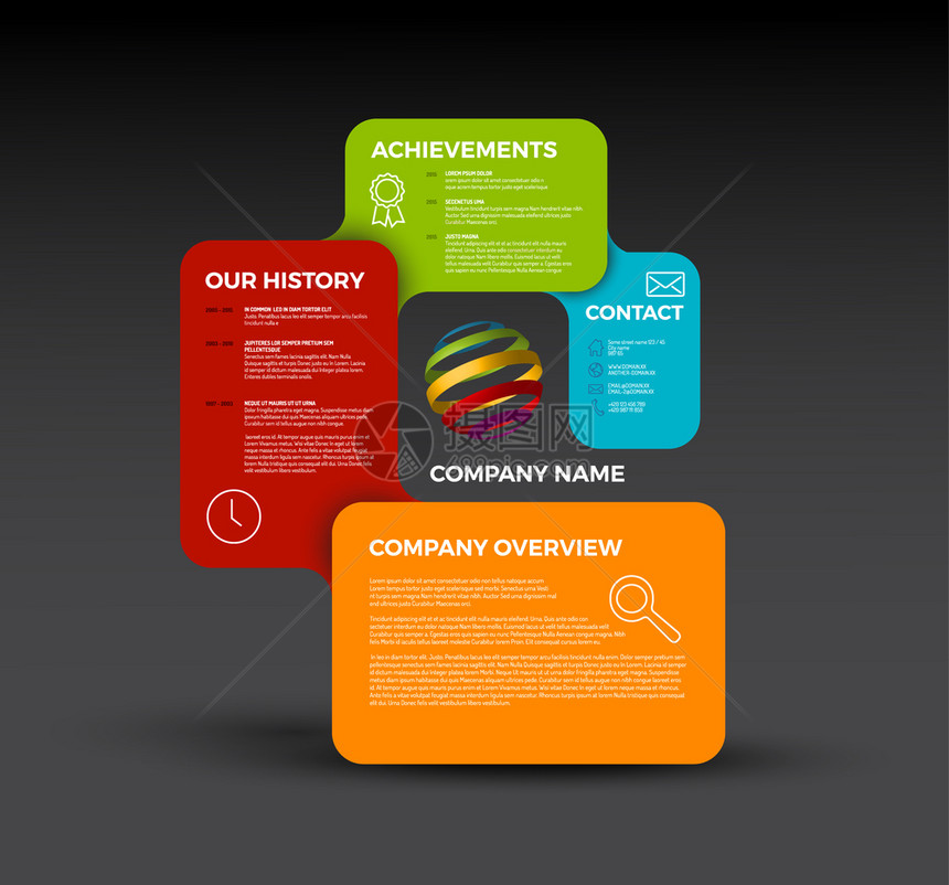 矢量公司Infographic概览设计模板带有多彩标签暗版图片