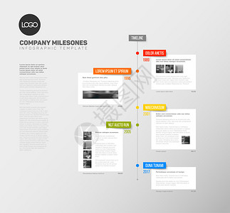 具有最大里程碑照片年数和描述的矢量信息时间表报告模板背景图片