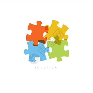 商业拼图由四个颜色拼图块产生的问题解决方案概念解决方案抽象矢量拼图概念插画