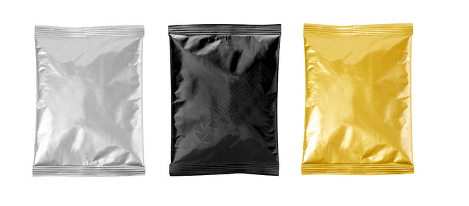 小袋包装白色背景隔离的油塑料袋包装模板型收集包括剪切路径铝咖啡包件背景