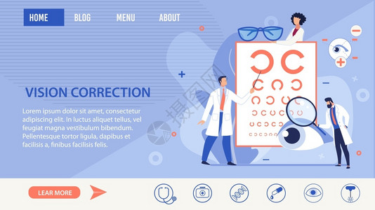 视觉校正方法选择趋势的简单信息登陆一页违规者和眼科医生进行现代光眼测试特殊镜矢量卡通说明视觉校正方法选择着陆一页视觉校正方法选择背景图片