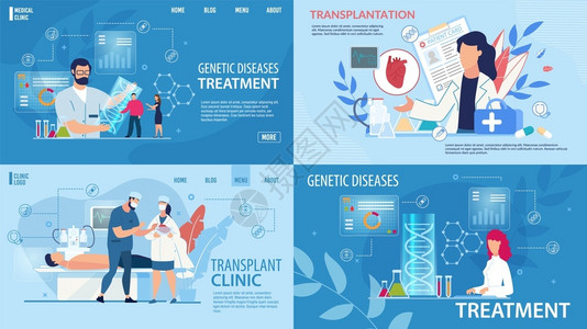 遗传疾病确定治疗移植拯救生命趋势医疗设计成套治疗和医保险实验室诊所病媒卡通说明遗传疾病治疗和移植成套方法插画