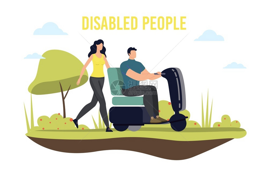 残疾人流动和运输趋势平坦的病媒Banner海报模板图片