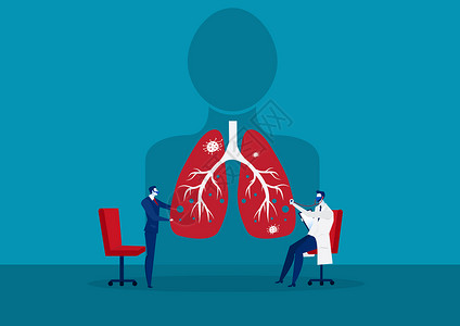 矢量扁平25d插画检查肺部以接受冠状共19个矢量插图的治疗医生背景