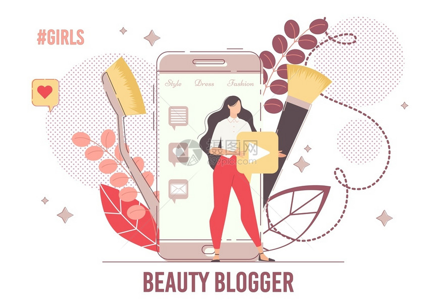 青年妇女开发关于化妆品趋势的因特网视频道化妆教材在线美容贸易平台的创建社交媒体网络时装博客互联网影响在线美容贸易平台频道的创建图片